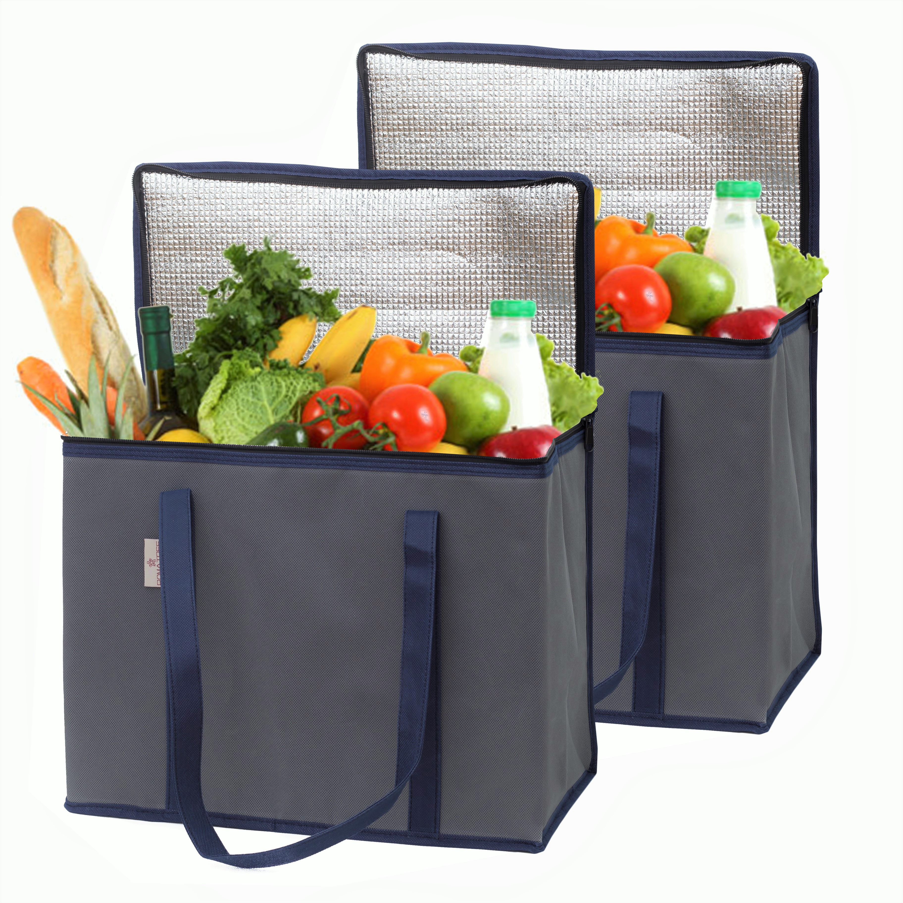 Insulated Grocery Bags Navy/Grey (2 Pack) – POMATREE